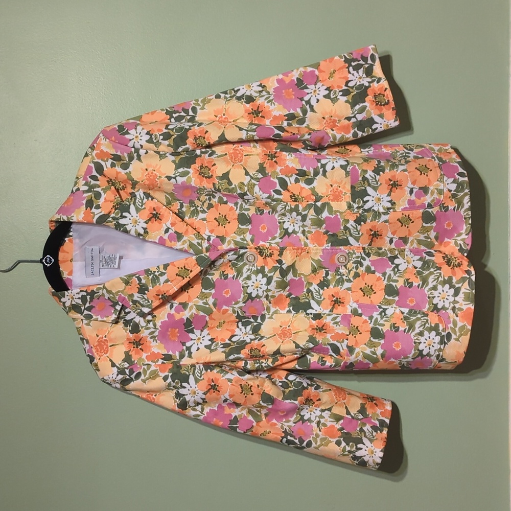 Jaclyn Smith Vintage Spring Floral Women's Blazer w/ 3/4 Length Sleeves